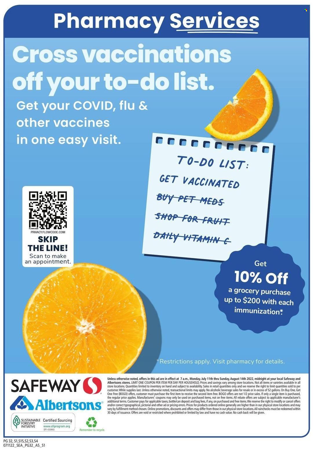 Safeway (WA) Weekly Ad Flyer Specials July 11 to August 14, 2022