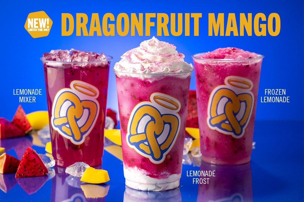 The New Dragonfruit Mango Lemonade Mixer, Frost and Frozen Lemonade Are Now Available at Auntie Anne’s Pretzels The New Dragonfruit Mango Lemonade Mixer, Frost and Frozen Lemonade Are Now Available at Auntie Anne’s Pretzels