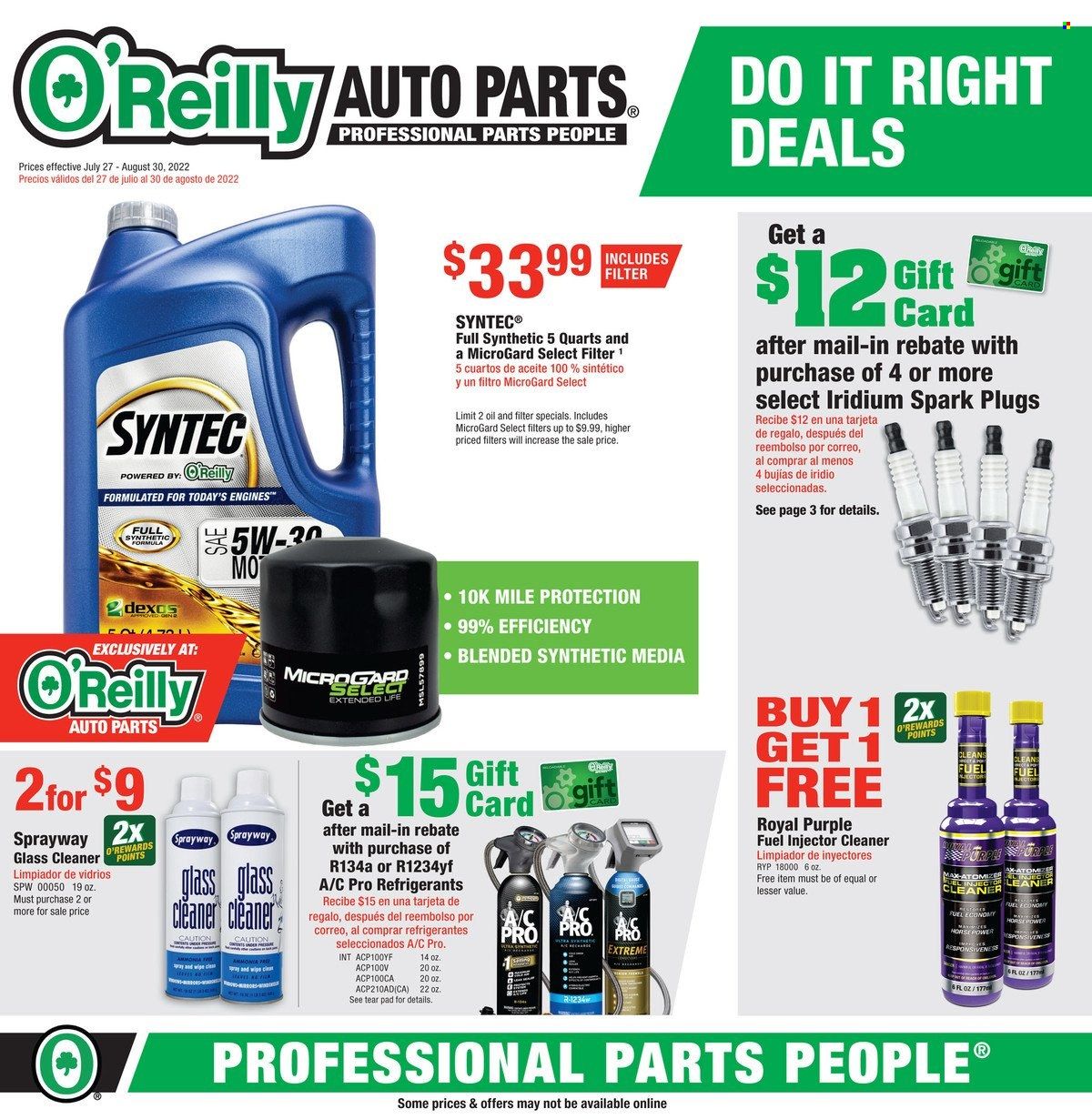 O'Reilly Auto Parts Weekly Ad Flyer Specials July 27 to August 30, 2022