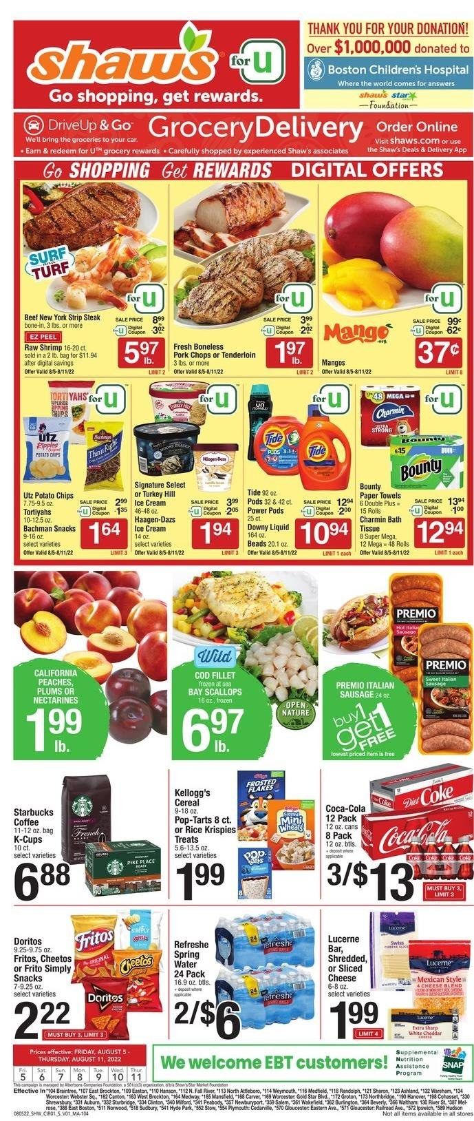 Shaw’s (MA, ME, NH, RI, VT) Weekly Ad Flyer August 4 to August 11