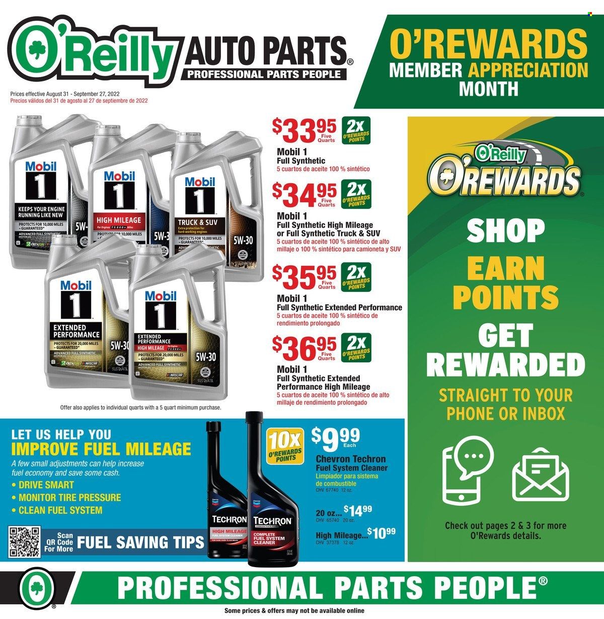 O'Reilly Auto Parts Weekly Ad Flyer Specials August 31 to September 27, 2022