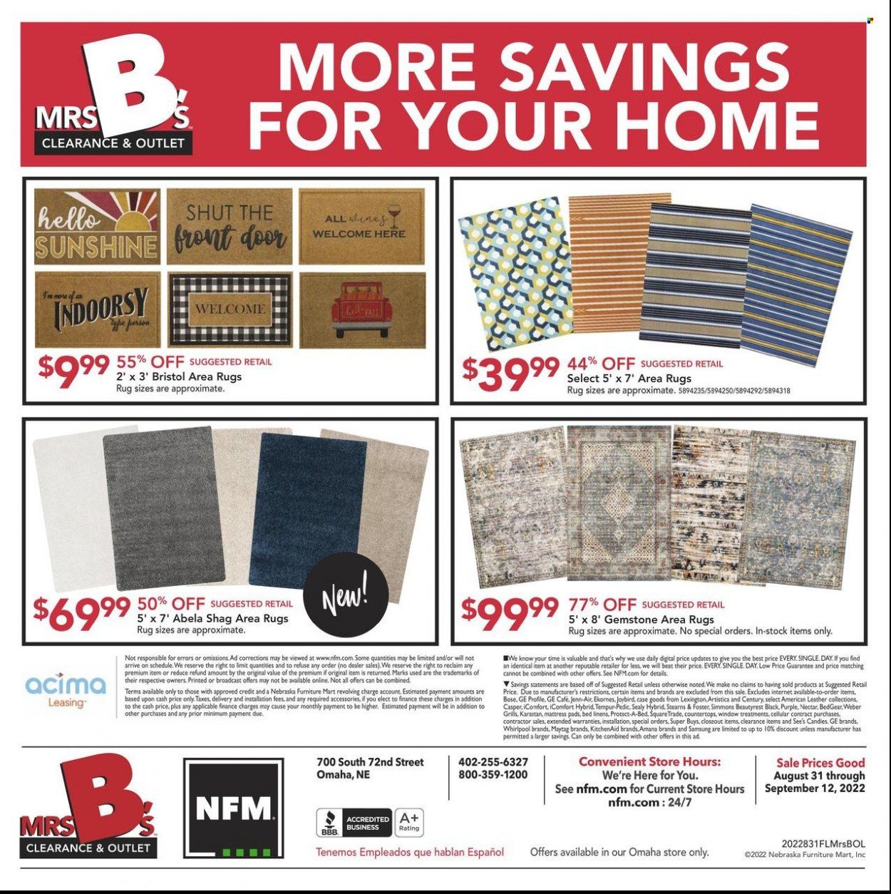 Nebraska Furniture Mart (IA, KS, NE, TX) Weekly Ad Flyer Specials August 31 to September 12, 2022
