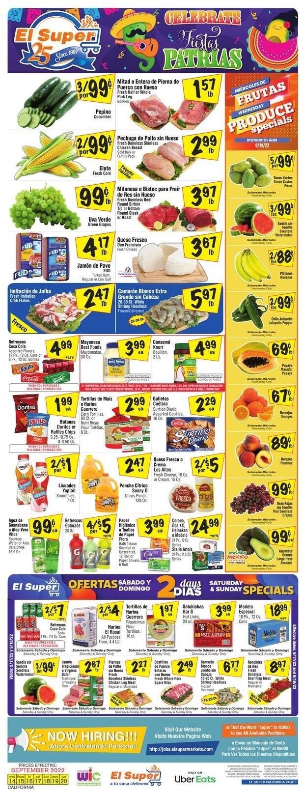 El Super (CA, NM, NV, TX) Weekly Ad Flyer Specials September 14 to September 20, 2022