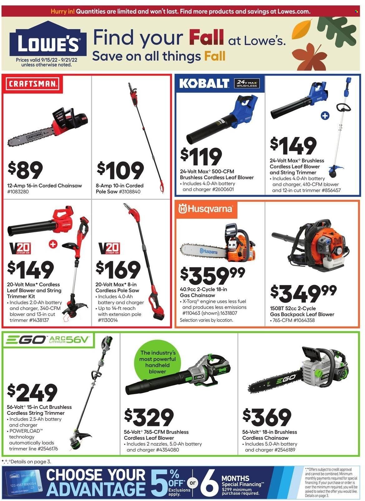 Lowe's Weekly Ad Flyer Specials September 15 to September 21, 2022