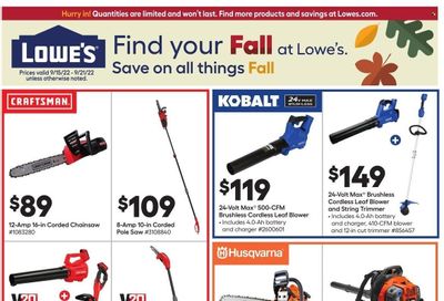 Lowe's Weekly Ad Flyer Specials September 15 to September 21, 2022