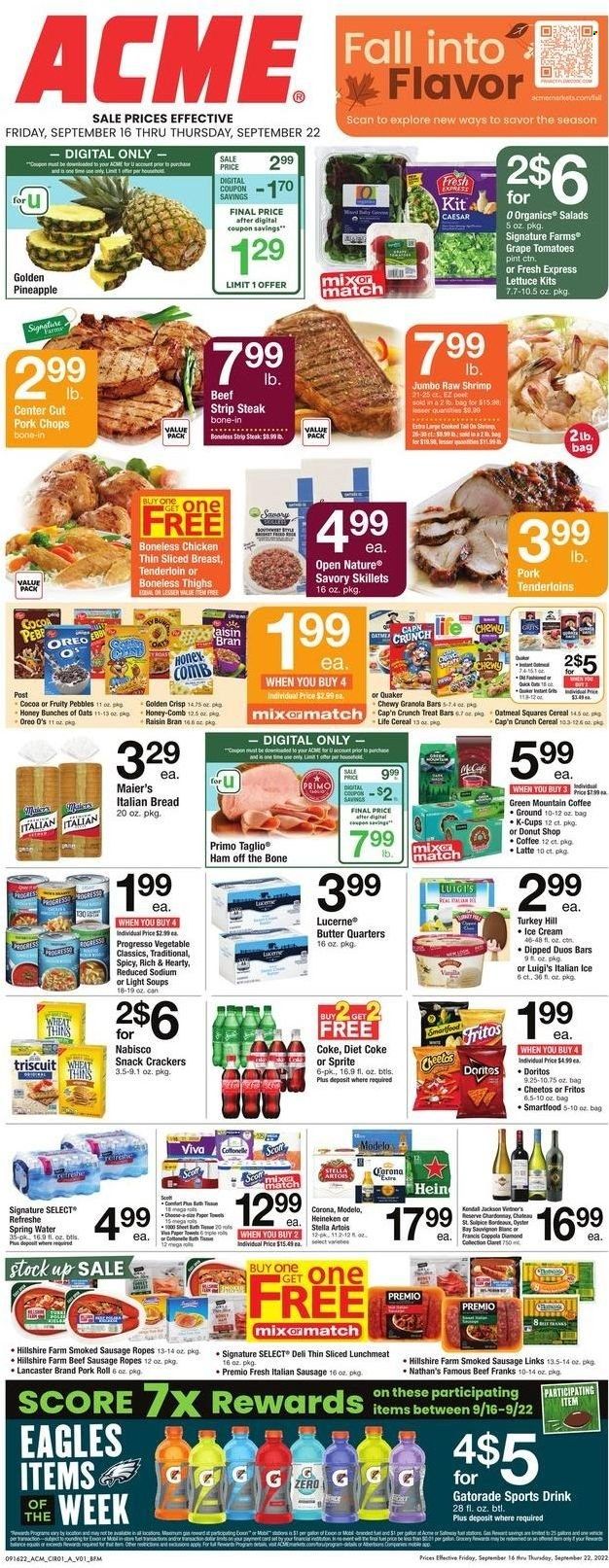 ACME (DE, NJ, NY, PA) Weekly Ad Flyer Specials September 16 to September 22, 2022