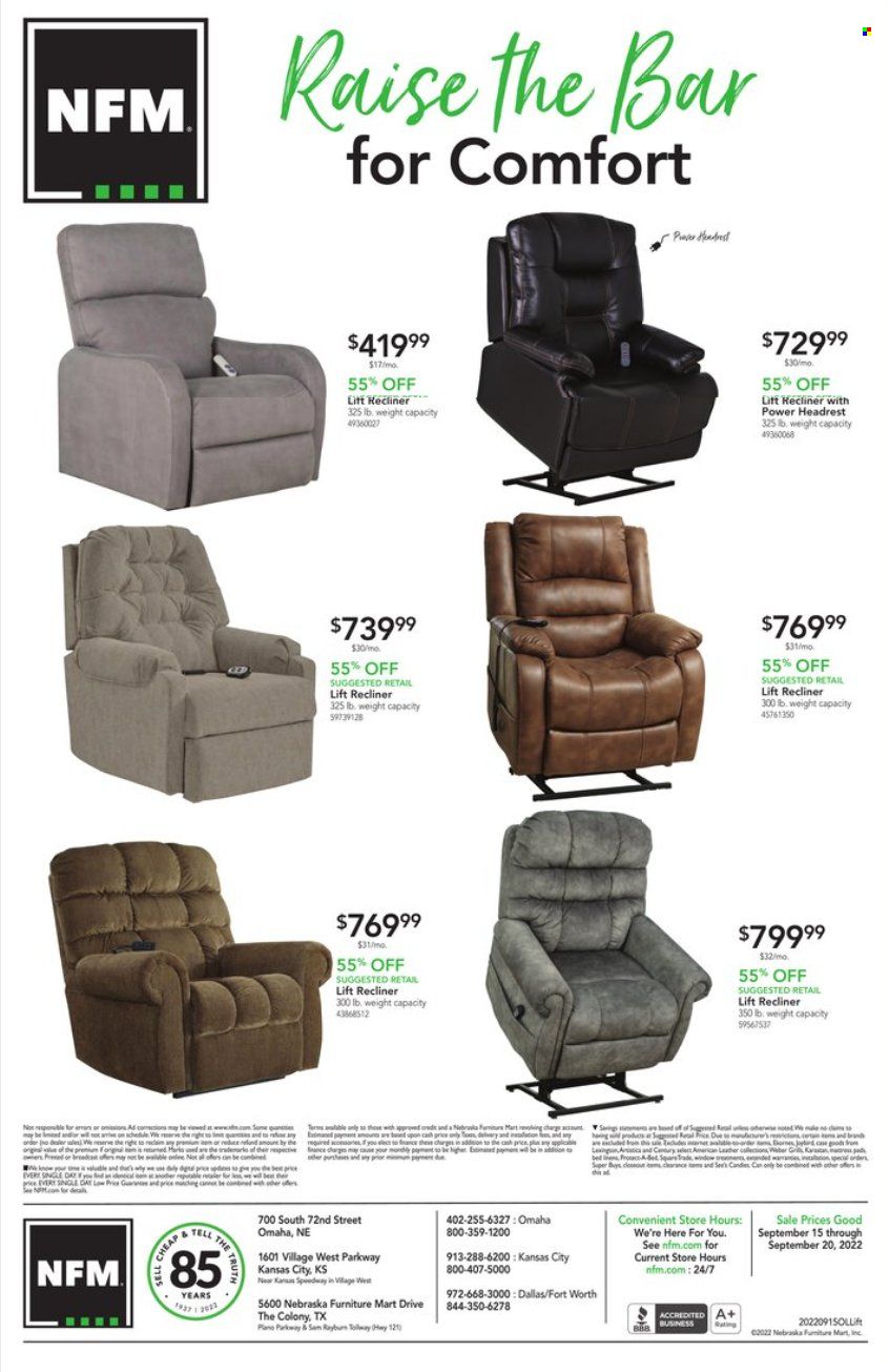 Nebraska Furniture Mart (IA, KS, NE, TX) Weekly Ad Flyer Specials September 15 to September 20, 2022