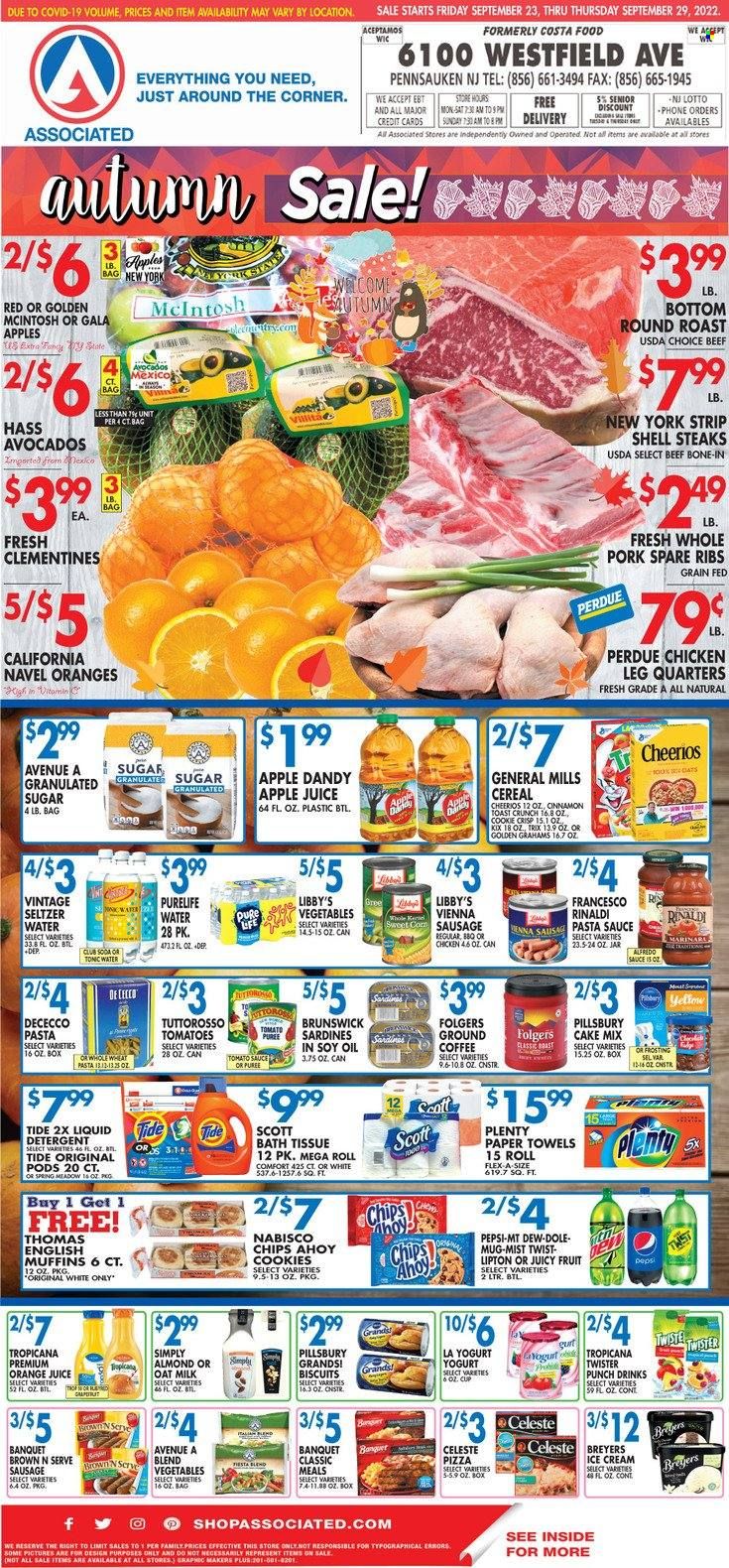 Associated Supermarkets (NY) Weekly Ad Flyer Specials September 23 to September 29, 2022