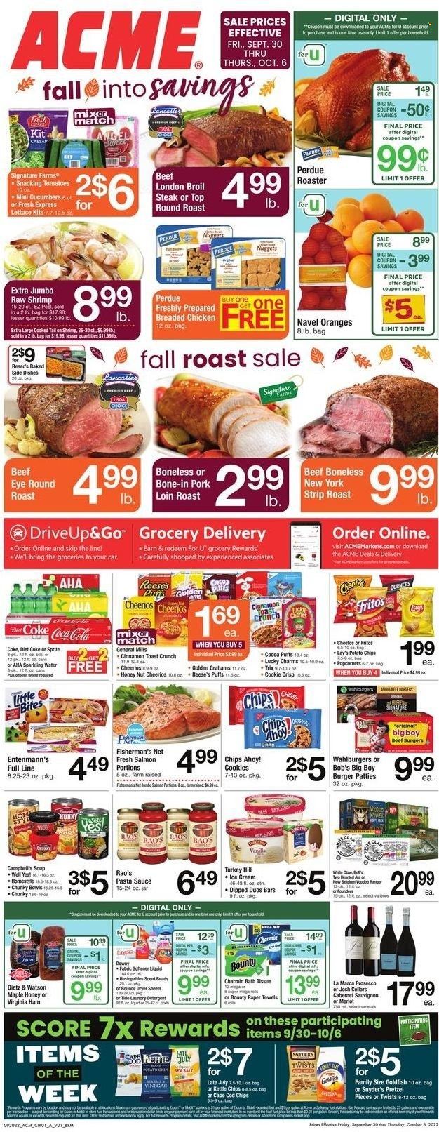 ACME (DE, NJ, NY, PA) Weekly Ad Flyer Specials September 30 to October 6, 2022
