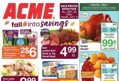 ACME (DE, NJ, NY, PA) Weekly Ad Flyer Specials September 30 to October 6, 2022