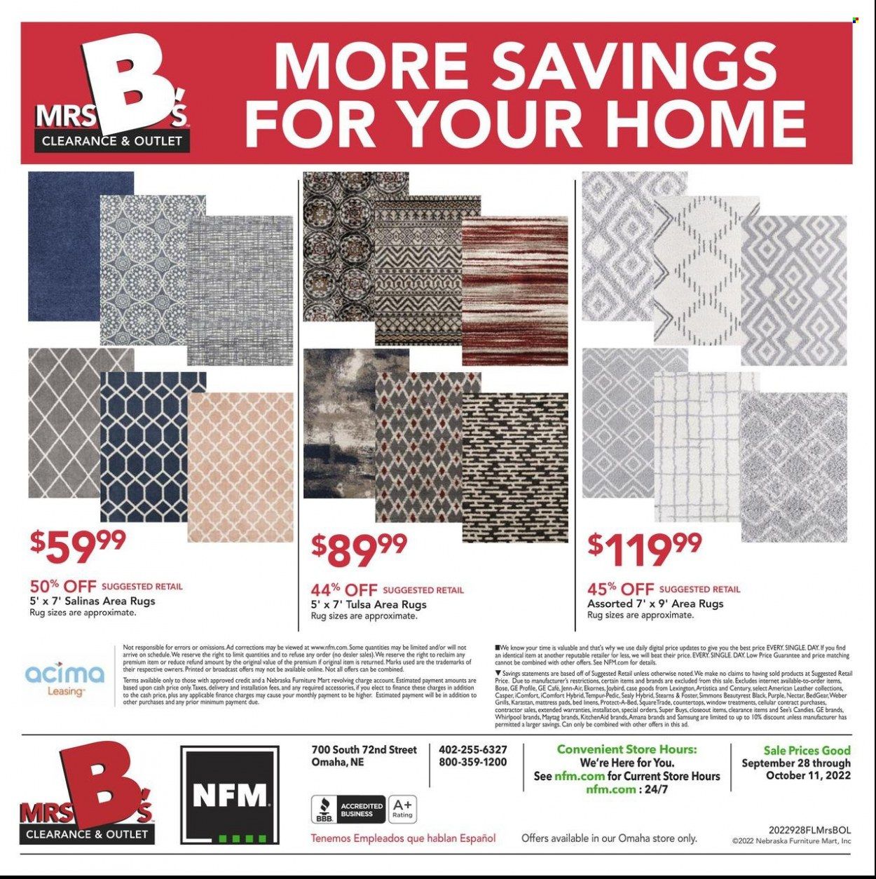 Nebraska Furniture Mart (IA, KS, NE, TX) Weekly Ad Flyer Specials September 28 to October 11, 2022