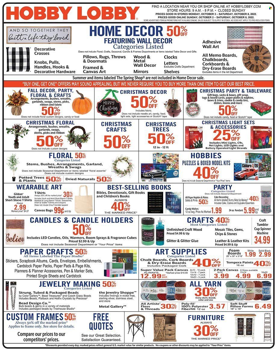 Hobby Lobby Weekly Ad Flyer Specials October 2 to October 8, 2022