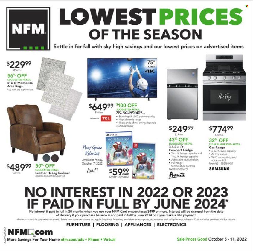 Nebraska Furniture Mart (IA, KS, NE, TX) Weekly Ad Flyer Specials October 5 to October 11, 2022