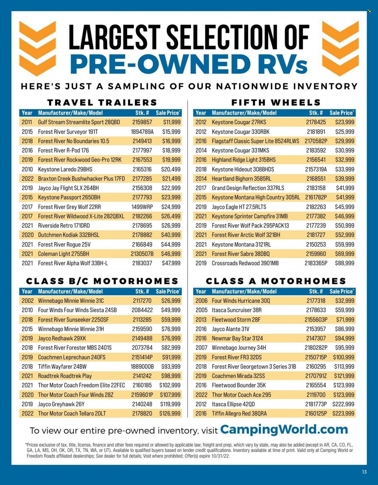 Gander RV & Outdoors Weekly Ad Flyer Specials October 10 to November 6, 2022