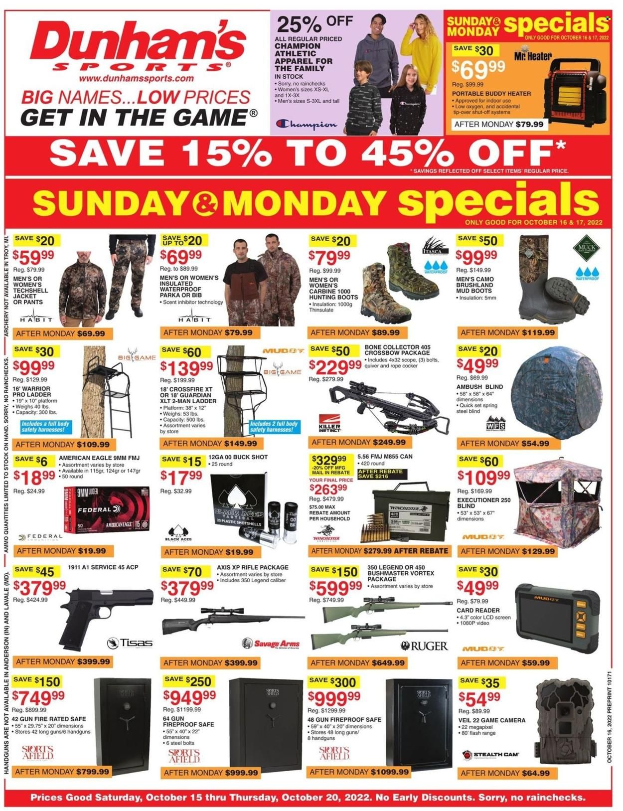 Dunham's Sports (MI) Weekly Ad Flyer Specials October 15 to October 20, 2022