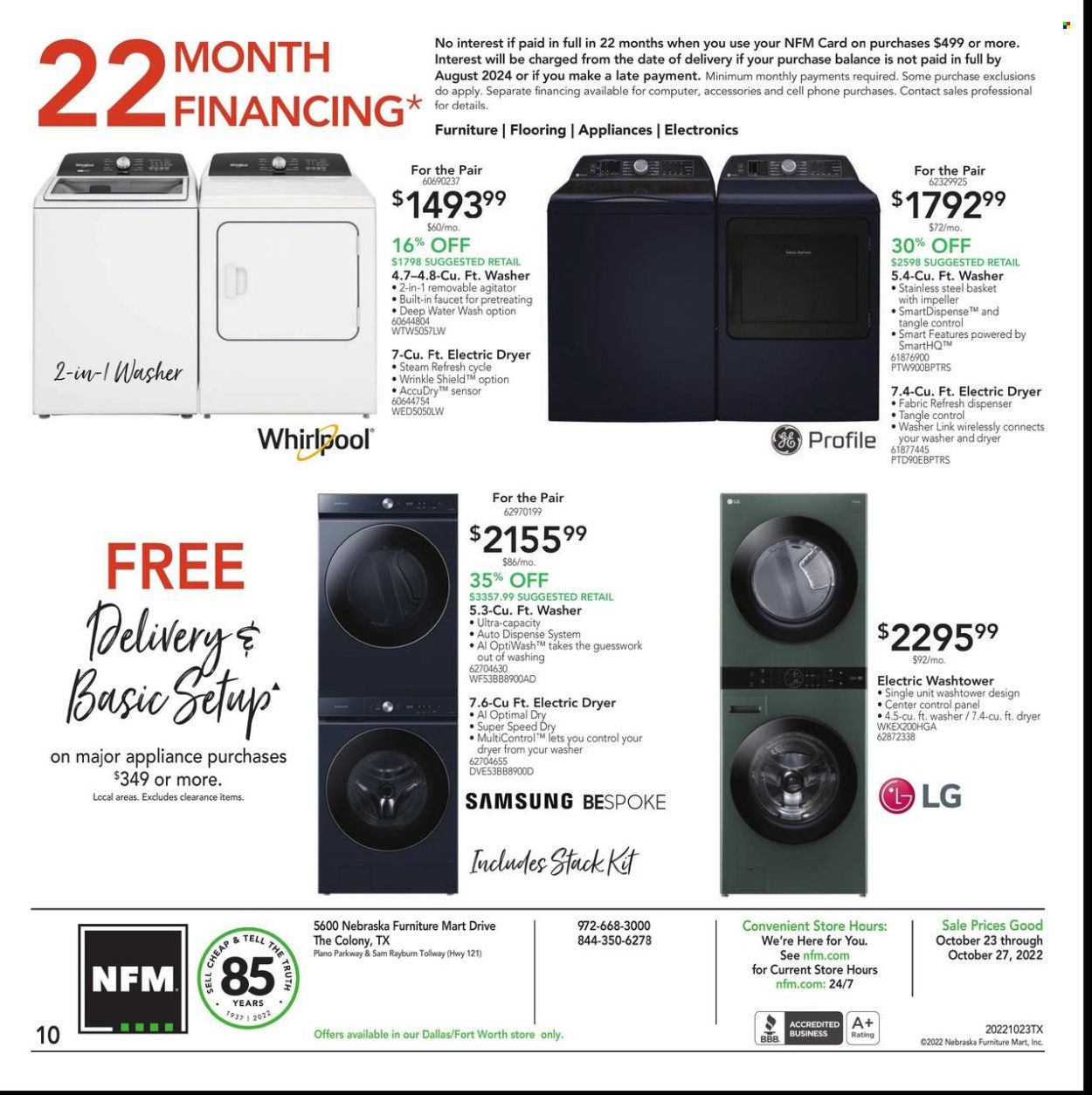Nebraska Furniture Mart (IA, KS, NE, TX) Weekly Ad Flyer Specials October 23 to October 27, 2022