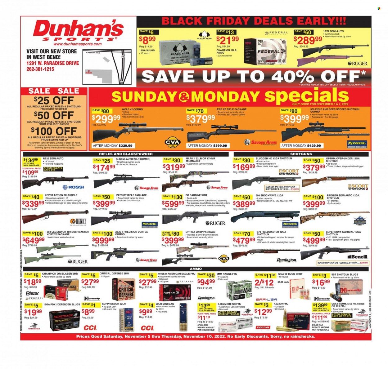 Dunham's Sports (WI) Weekly Ad Flyer Specials November 5 to November 10, 2022
