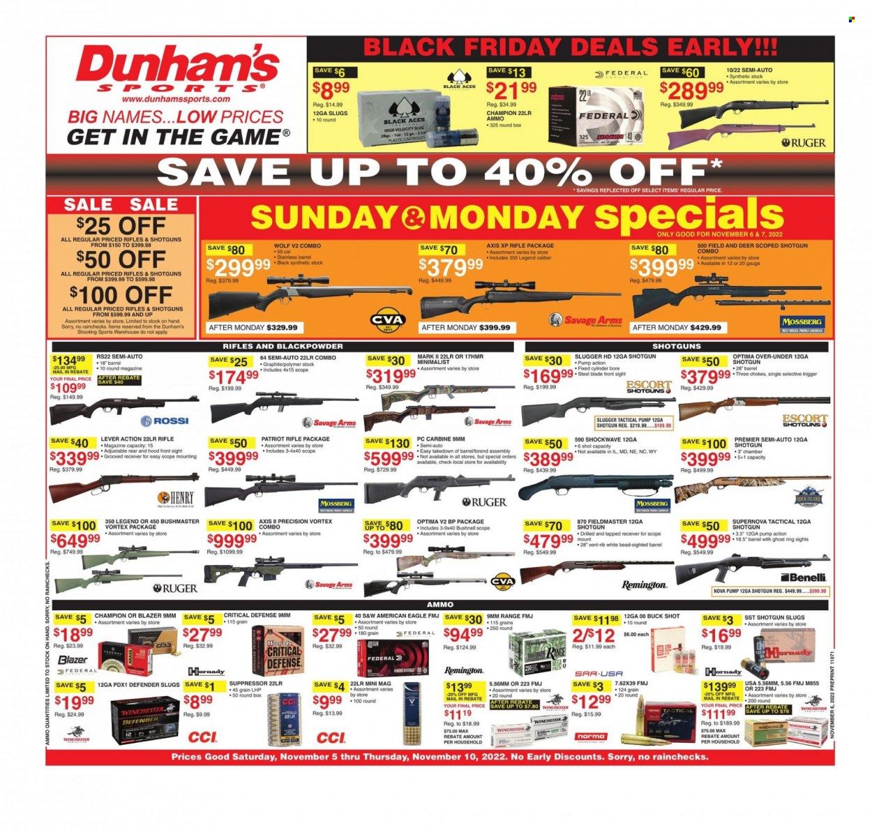 Dunham's Sports Weekly Ad Flyer Specials November 5 to November 10, 2022