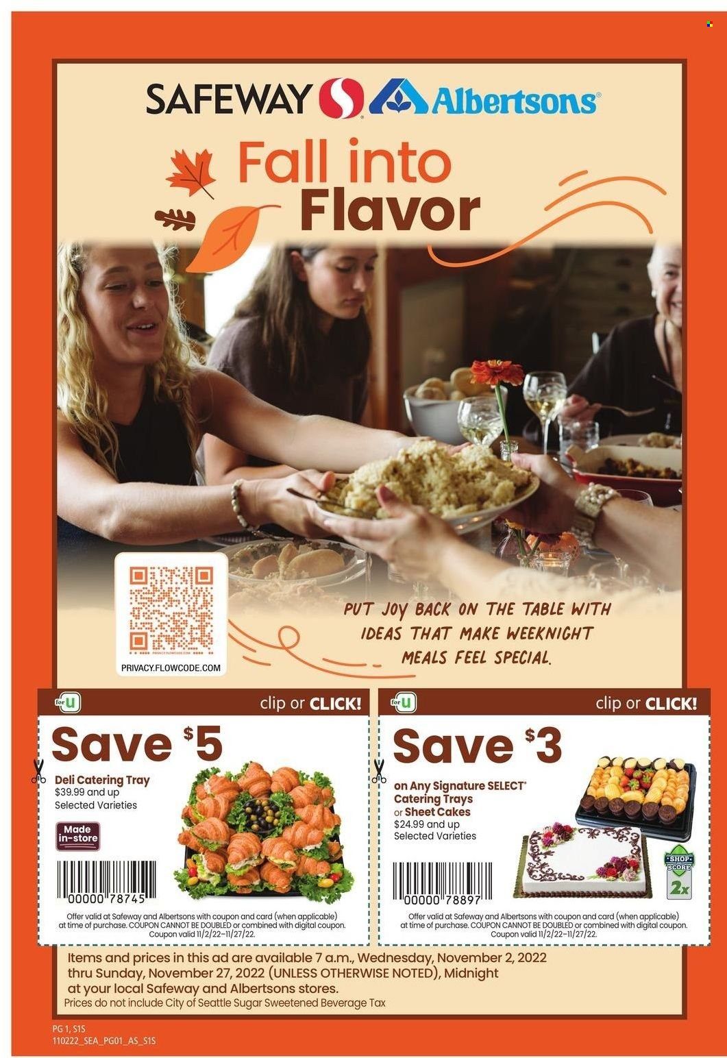 Safeway (WA) Weekly Ad Flyer Specials November 2 to November 27, 2022