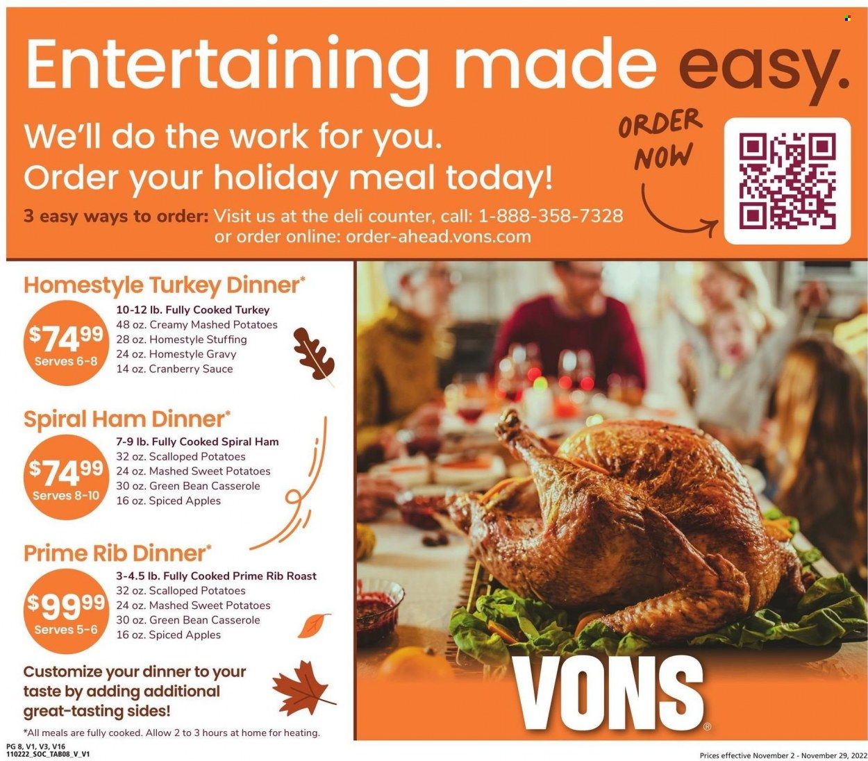 Vons (CA) Weekly Ad Flyer Specials November 2 to November 29, 2022