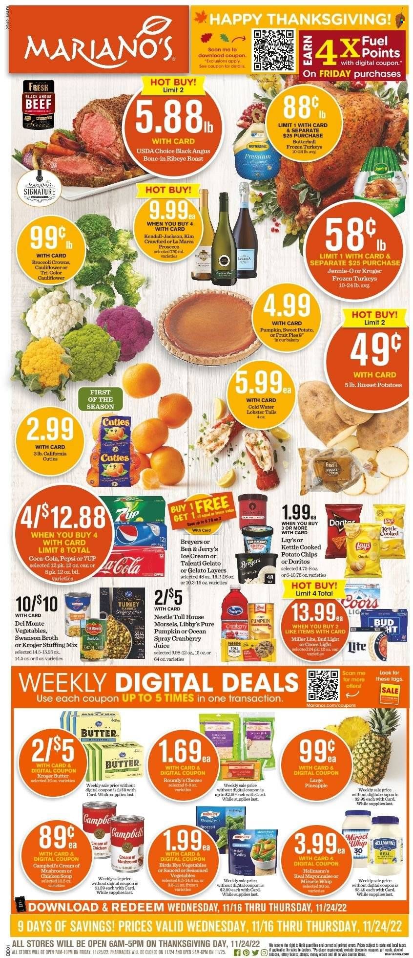 Mariano’s (IL) Weekly Ad Flyer Specials November 16 to November 24, 2022