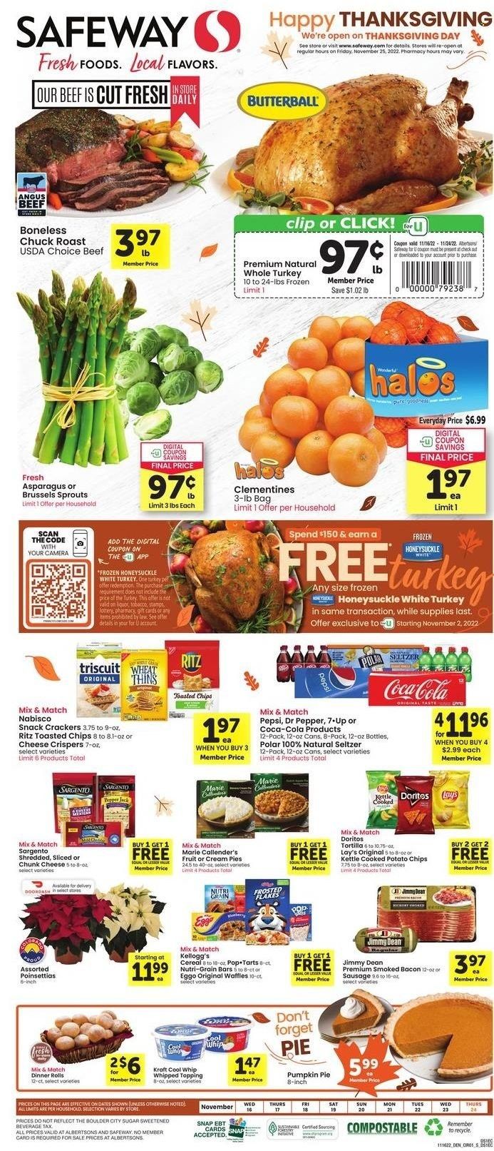 Safeway (CO) Weekly Ad Flyer Specials November 16 to November 24, 2022