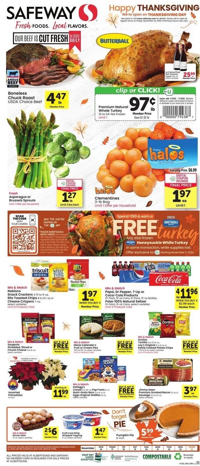 Safeway (SD) Weekly Ad Flyer Specials November 16 to November 24, 2022