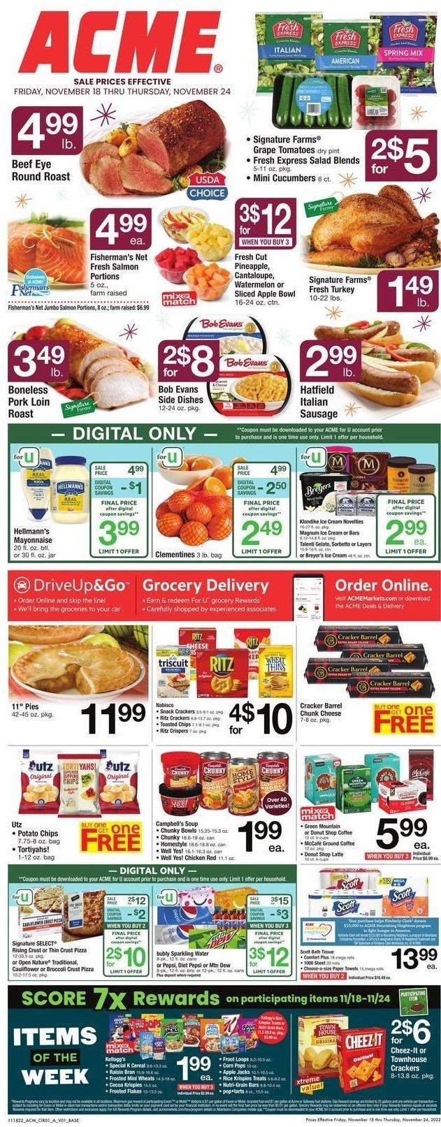 ACME (DE, NJ, NY, PA) Weekly Ad Flyer Specials November 18 to November 24, 2022