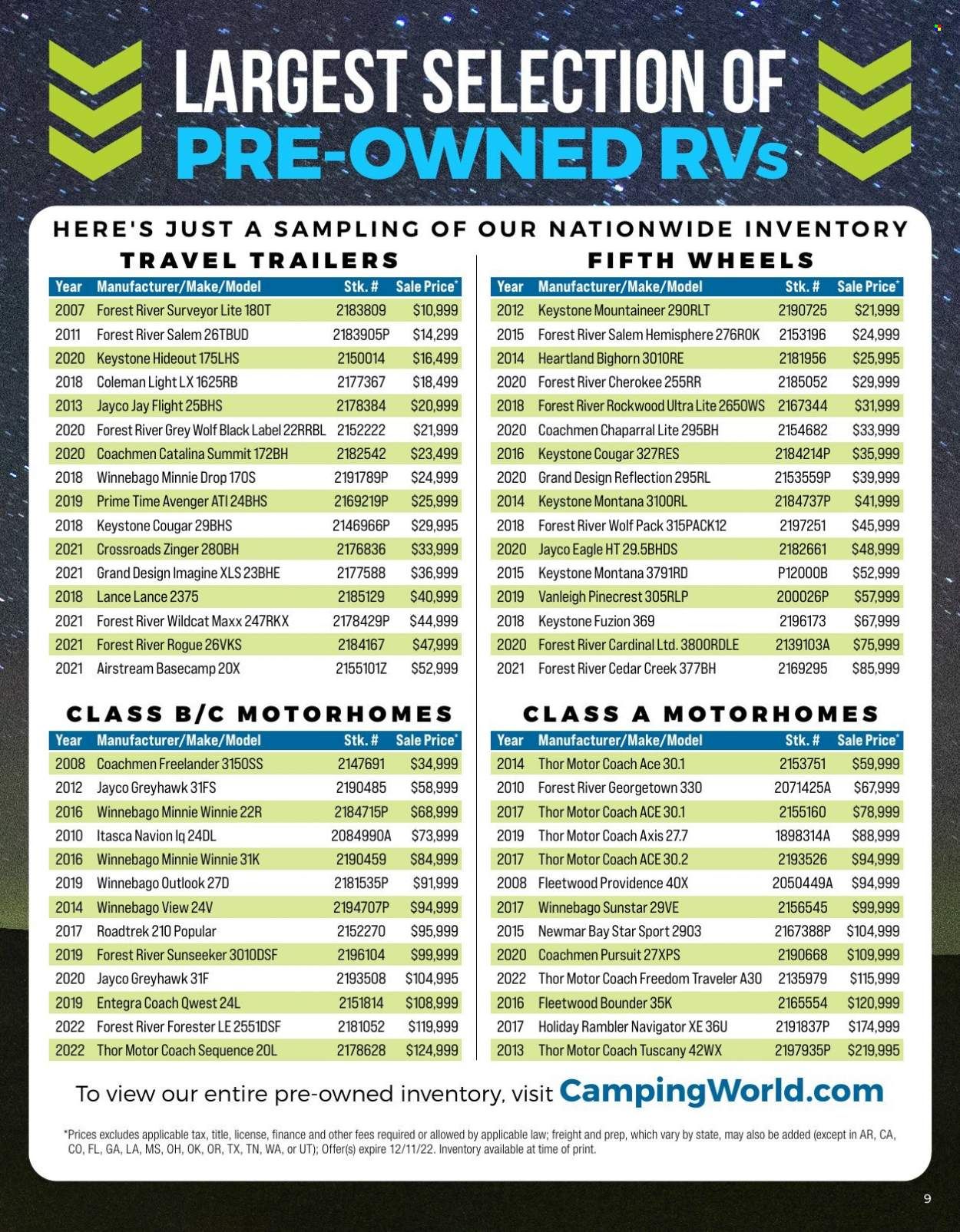 Camping World Weekly Ad Flyer Specials November 17 to December 11, 2022