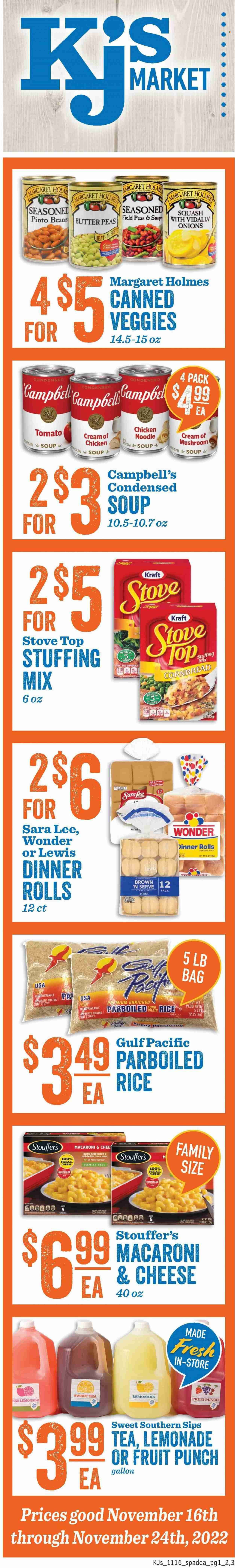 KJ´s Market (GA, SC) Weekly Ad Flyer Specials November 16 to November 24, 2022