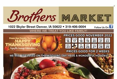 Brothers Market (IA, KS, MO) Weekly Ad Flyer Specials November 16 to November 29, 2022