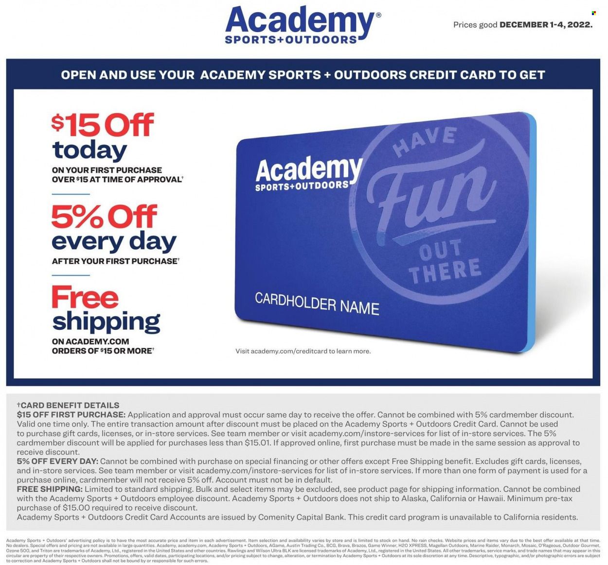 Academy Sports + Outdoors Weekly Ad Flyer Specials December 1 to December 4, 2022