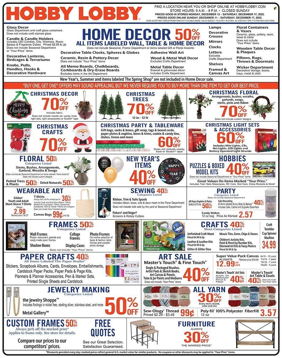 Hobby Lobby Weekly Ad Flyer Specials December 11 to December 17, 2022