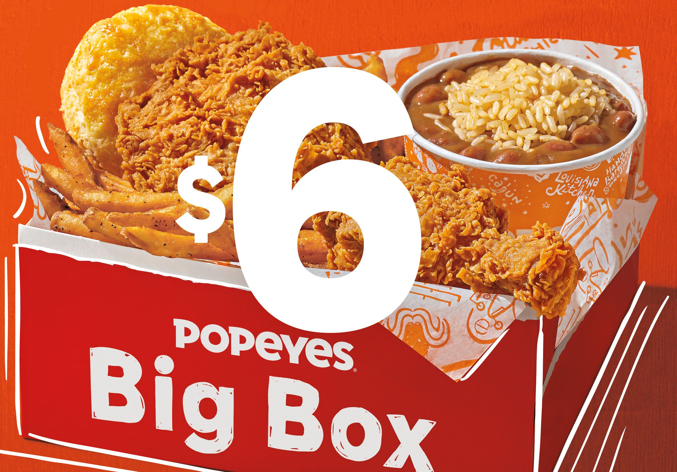 Popeyes Chicken Offers a $6 Big Box to Account Holders Through an Online or In-app Pickup Order Popeyes Chicken Offers a $6 Big Box to Account Holders Through an Online or In-app Pickup Order