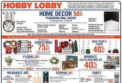 Hobby Lobby Weekly Ad Flyer Specials December 25 to December 31, 2022