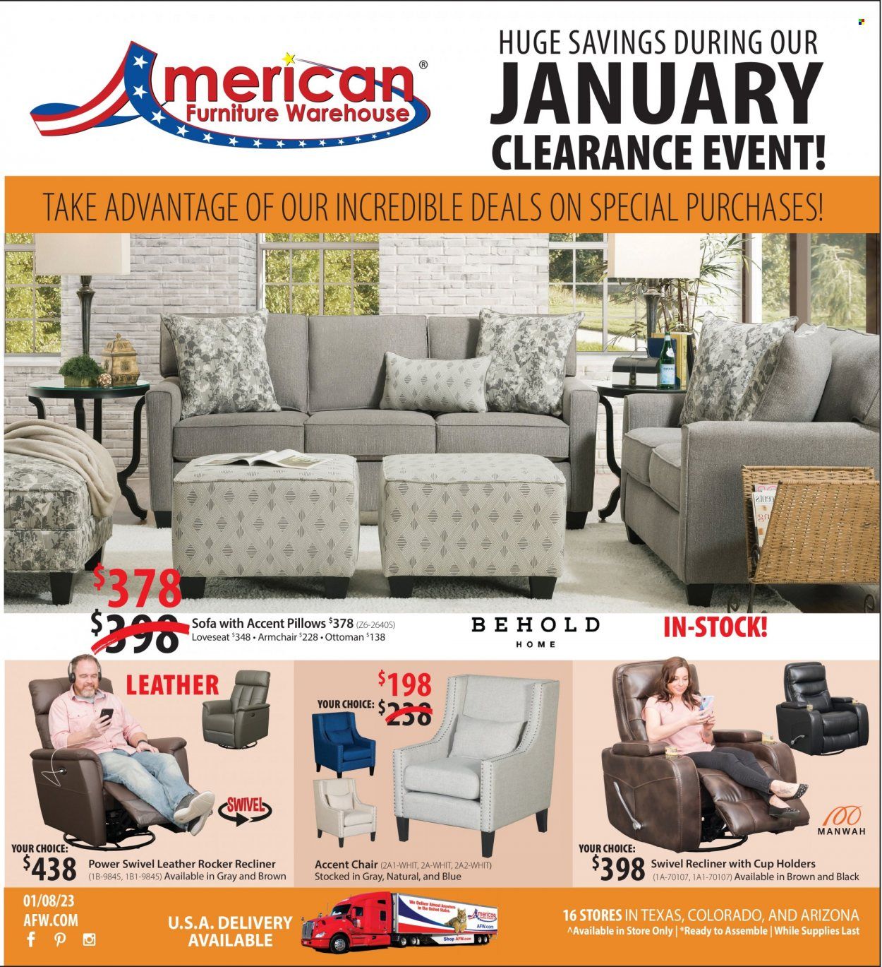 American Furniture Warehouse (AZ, CO, TX) Weekly Ad Flyer Specials January 8 to January 14, 2023
