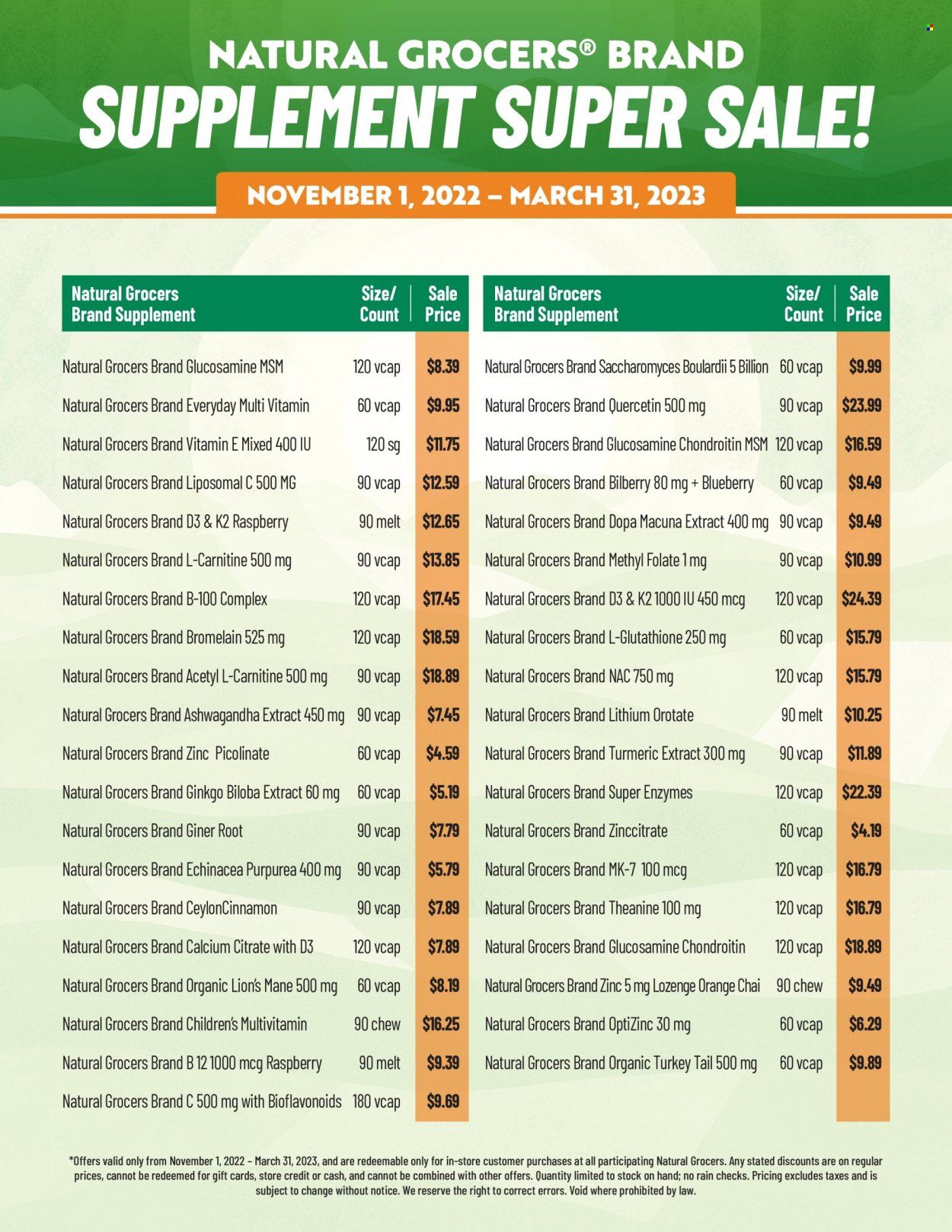 Natural Grocers Weekly Ad Flyer Specials November 1 to March 31, 2023