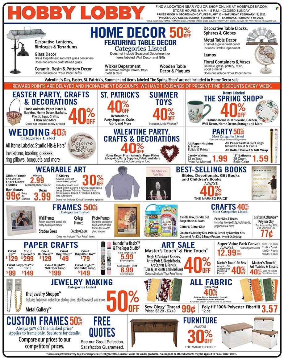 Hobby Lobby Weekly Ad Flyer Specials February 12 to February 19, 2023