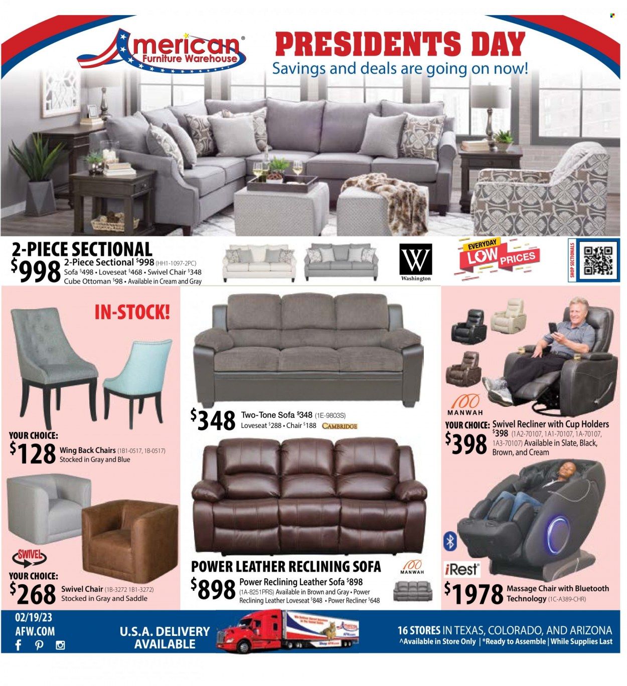 American Furniture Warehouse (AZ, CO, TX) Weekly Ad Flyer Specials February 19 to February 25, 2023