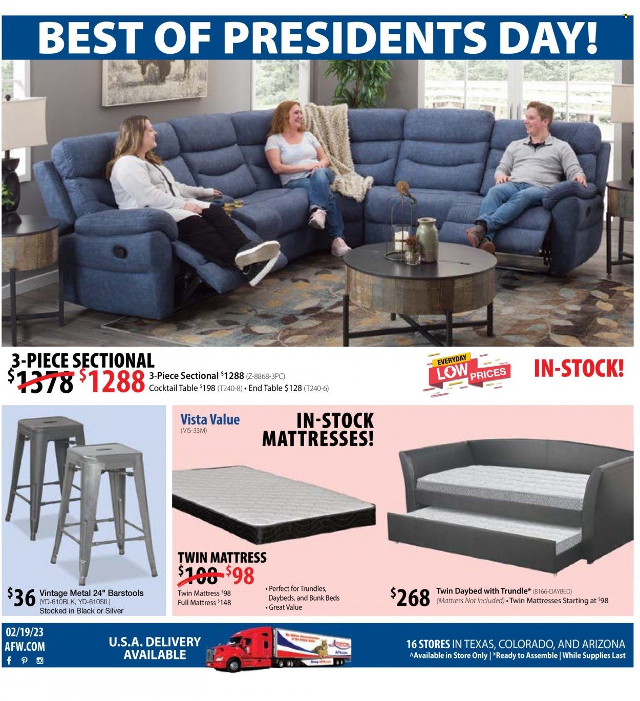 American Furniture Warehouse (AZ, CO, TX) Weekly Ad Flyer Specials February 19 to February 25, 2023