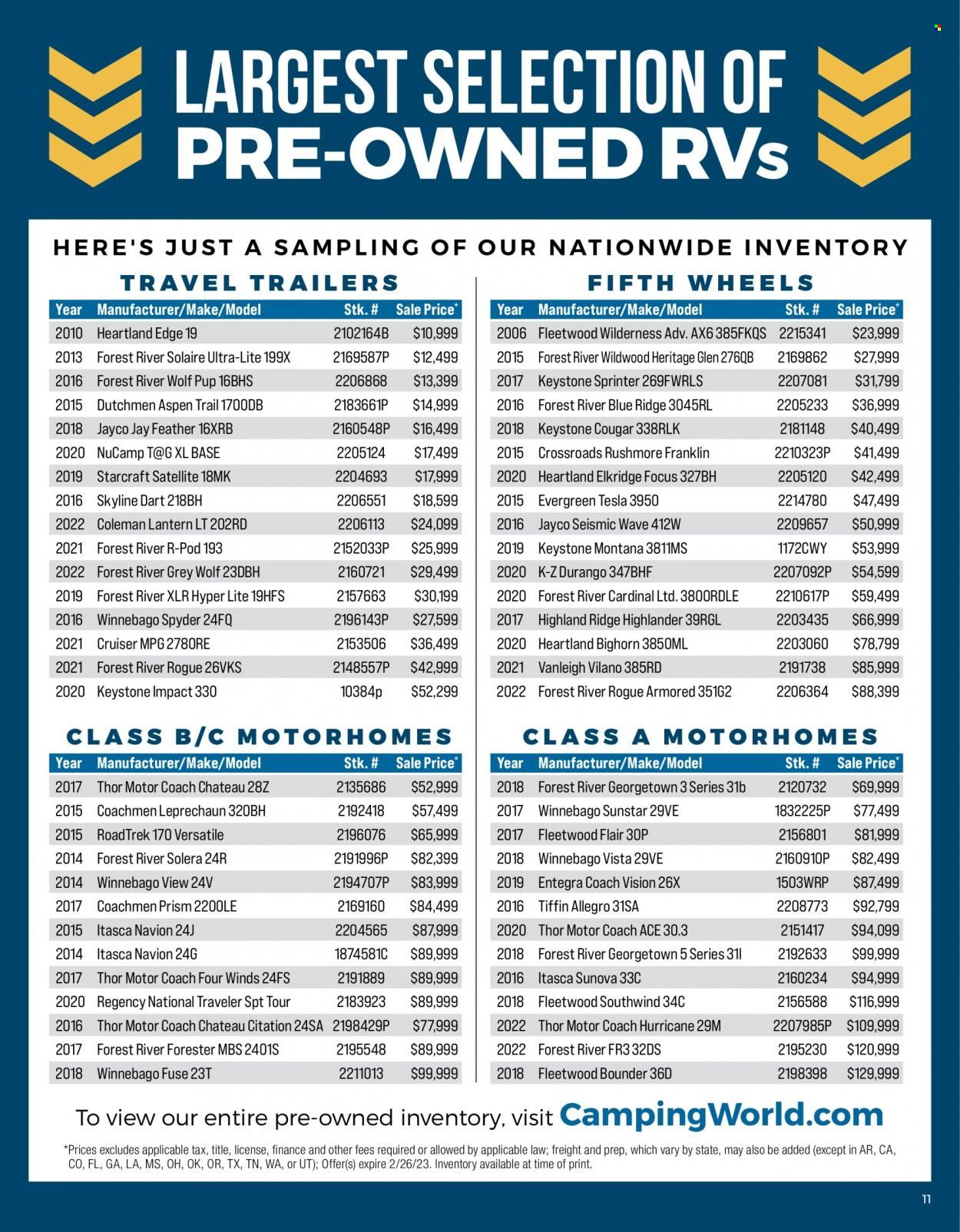 Camping World Weekly Ad Flyer Specials February 16 to February 26, 2023