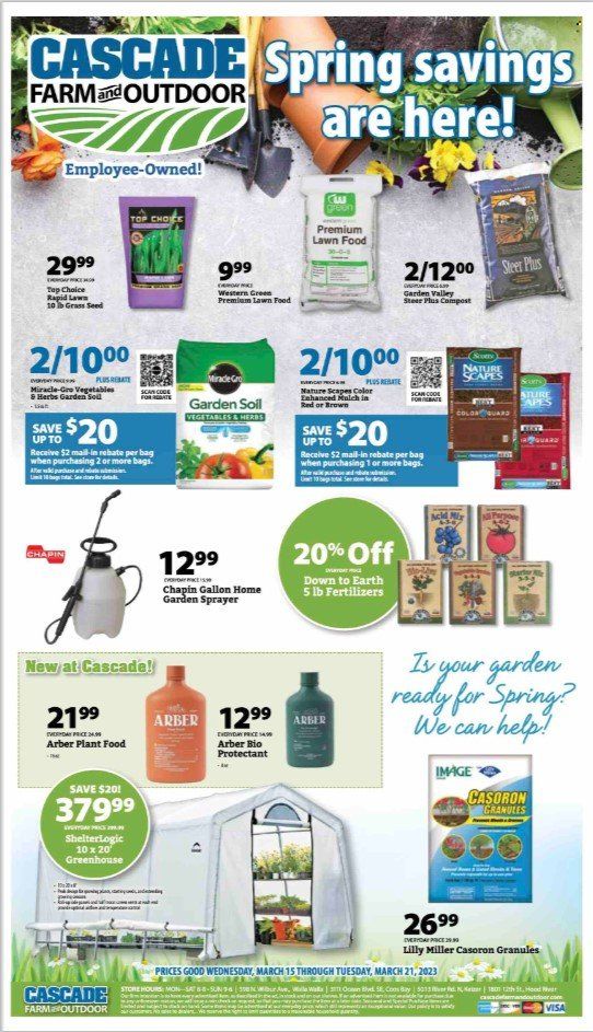 Cascade Farm And Outdoor (OR, WA) Weekly Ad Flyer Specials March 15 to March 21, 2023