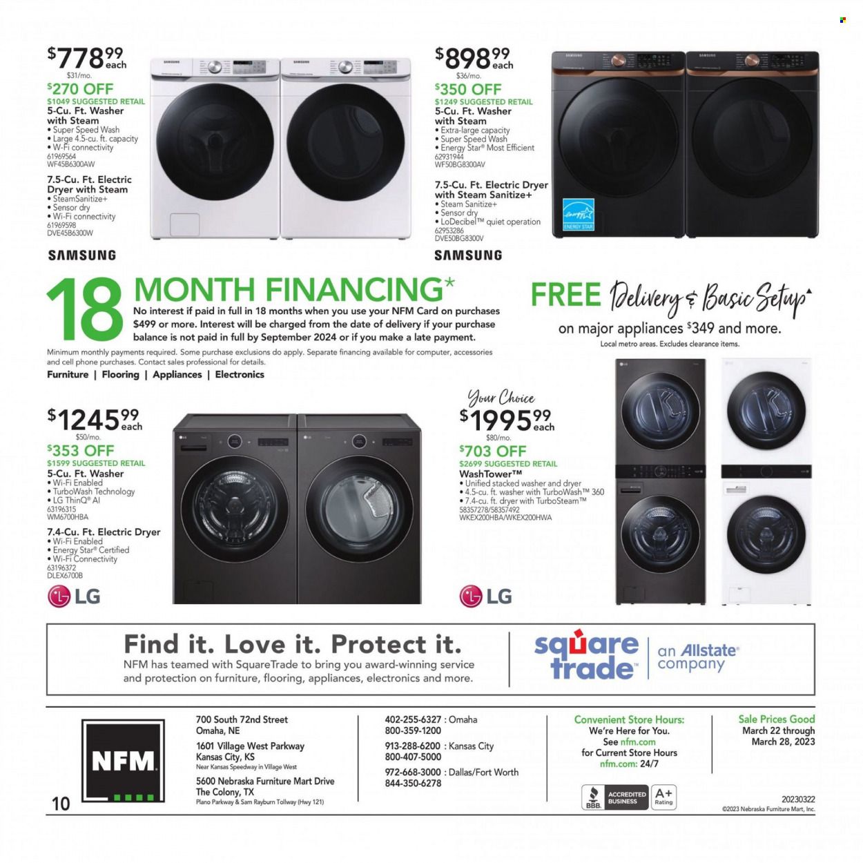 Nebraska Furniture Mart (IA, KS, NE, TX) Weekly Ad Flyer Specials March 22 to March 28, 2023