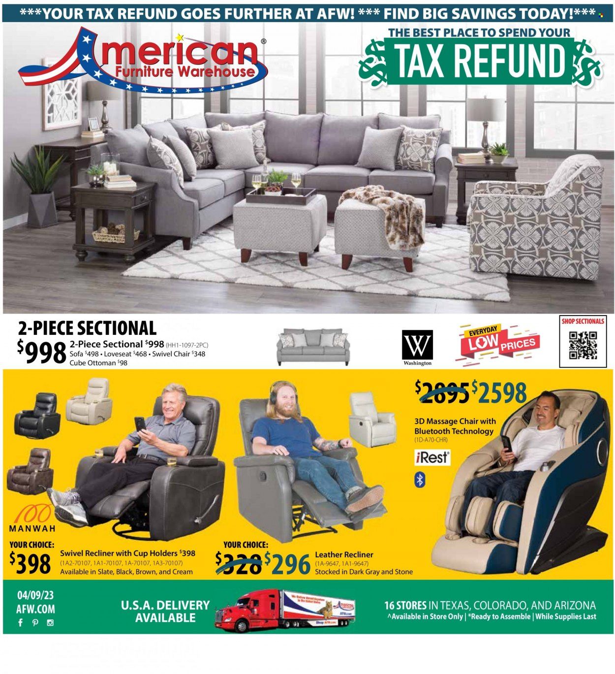American Furniture Warehouse (AZ, CO, TX) Weekly Ad Flyer Specials April 9 to May 2, 2023