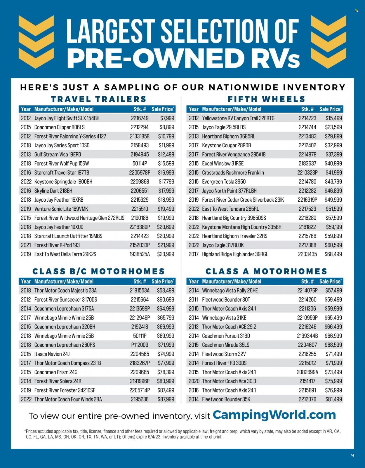 Camping World Weekly Ad Flyer Specials May 11 to June 4, 2023