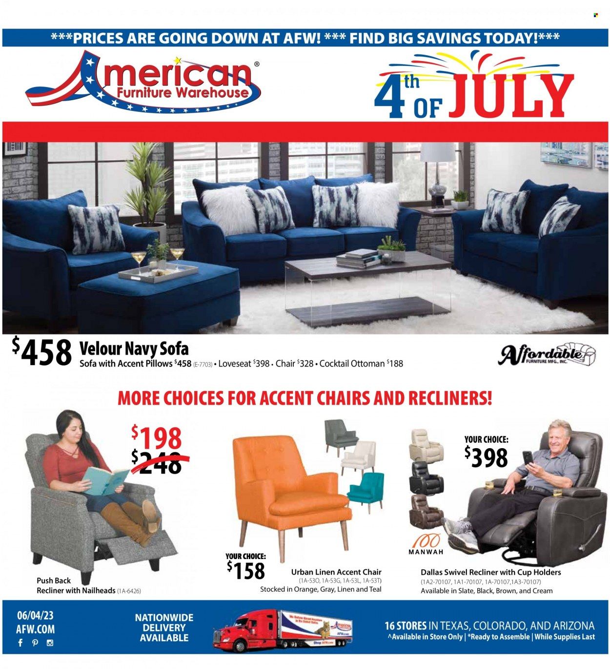 American Furniture Warehouse (AZ, CO, TX) Weekly Ad Flyer Specials June 4 to July 5, 2023