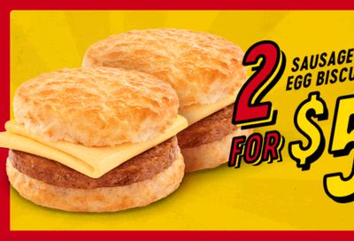 Bojangles is Offering their 2 for $5 Deal on Tasty Sausage and Egg Biscuits