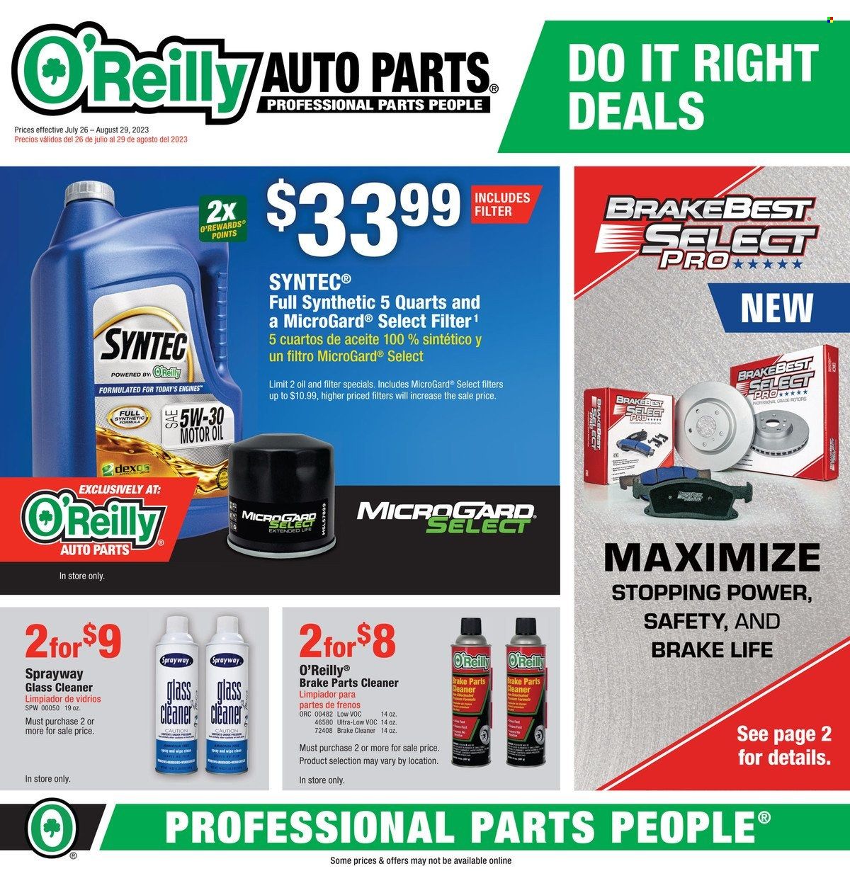 O'Reilly Auto Parts Weekly Ad Flyer Specials July 26 to August 29, 2023