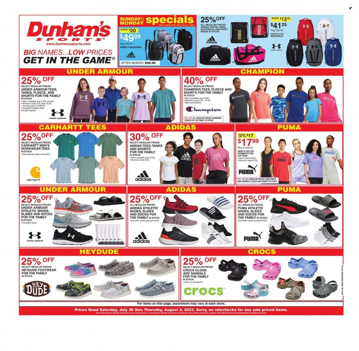 Dunham's Sports (AL, IN, KY, MI, MN, OH, PA, TN, WI) Weekly Ad Flyer Specials July 29 to August 3, 2023