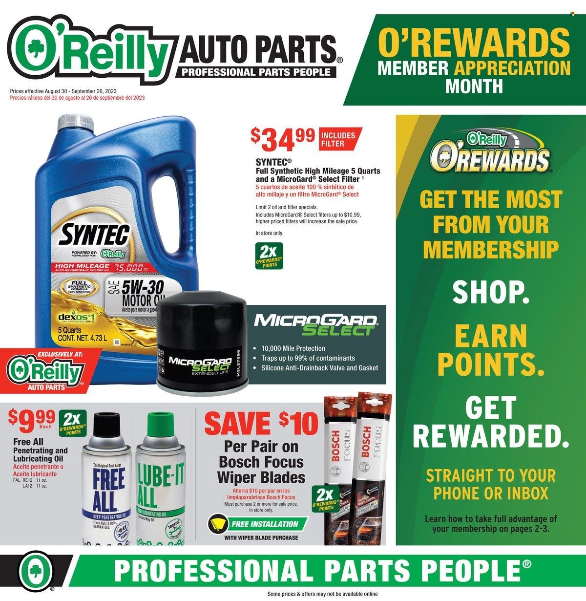 O'Reilly Auto Parts Weekly Ad Flyer Specials August 30 to September 26, 2023